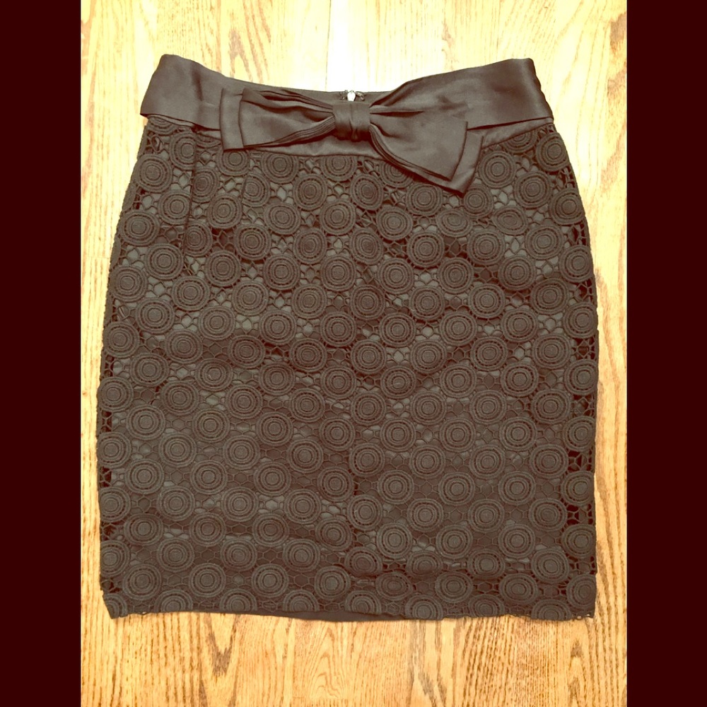 Shoshanna Black Lace High Waisted Bow Belt Skirt